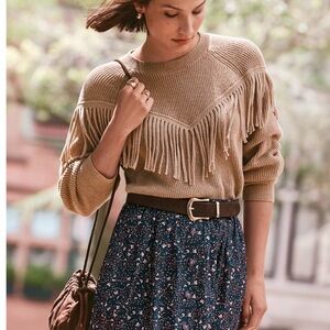 Fringe Knit Pullover Sweater in Camel